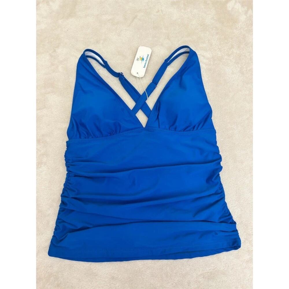 Beachsissi Women's Royal Blue Tankini Swim Top Ruched Removable Pads Large NWT